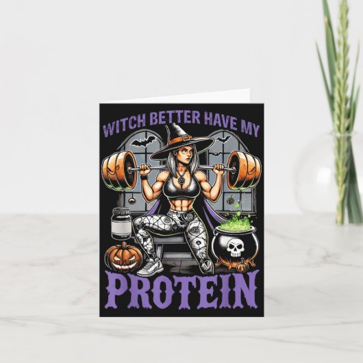 Spookworkout Heks Zorg Dat Er Eiwit Is Halloween Kaart (Voorkant)