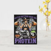Spookworkout Heks Zorg Dat Er Eiwit Is Halloween Kaart (Gele Bloem)