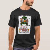 Spooky 2e graad leraar leopard Messy Bun Skull H T-shirt (Voorkant)