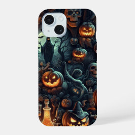 Spooky 3D Halloween, Vleermuizen, Schedels, Pompoe iPhone 15 Case