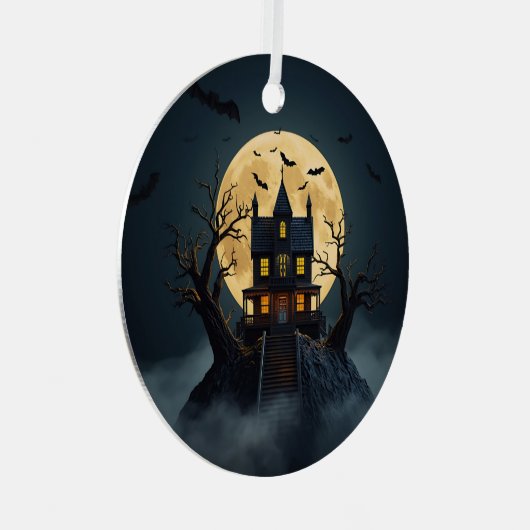 Spooky 3D Haunted House Halloween Ornament (Voorkant Rechts)