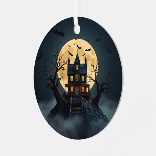 Spooky 3D Haunted House Halloween Ornament (Voorkant links)