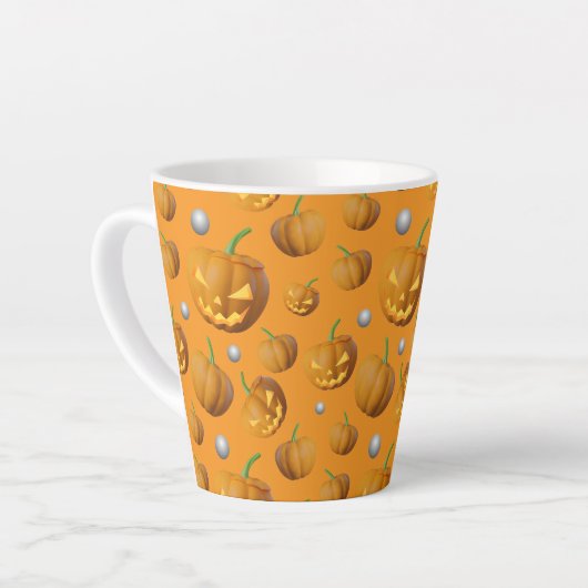 Spooky 3D Jack O'Lantern & Pumpkin Pattern Latte Mok (Linkerhoek)