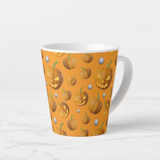 Spooky 3D Jack O'Lantern & Pumpkin Pattern Latte Mok (Rechterhoek)