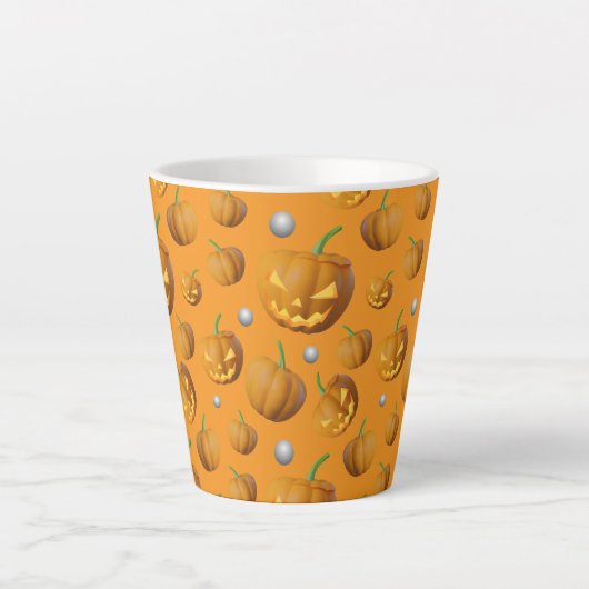 Spooky 3D Jack O'Lantern & Pumpkin Pattern Latte Mok (Voorkant)