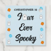 Spooky 4e verjaardag bedankjes labels (Achterkant)