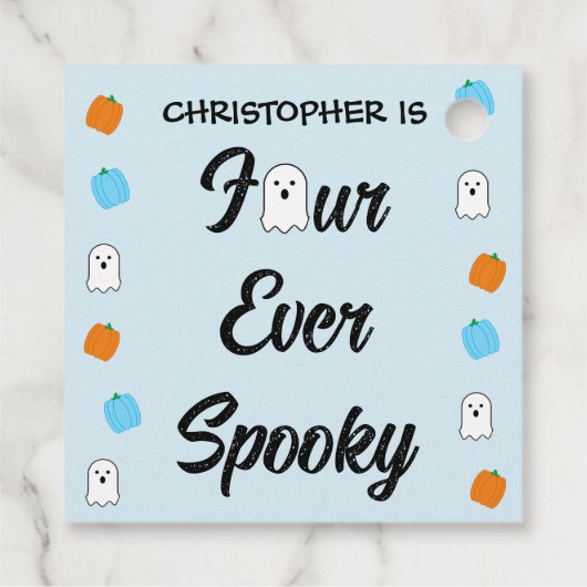 Spooky 4e verjaardag bedankjes labels (Achterkant)