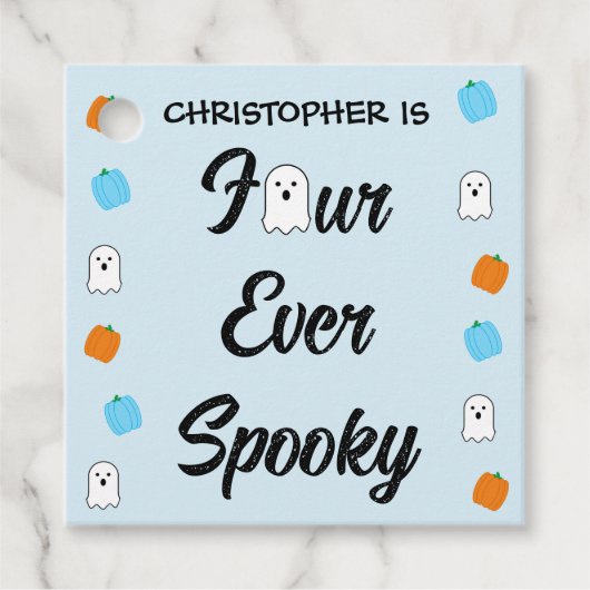 Spooky 4e verjaardag bedankjes labels (Voorkant)