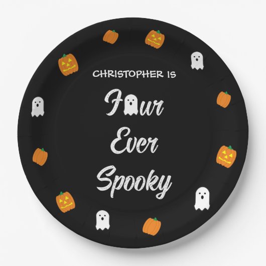 Spooky 4e verjaardag papieren bordje (Voorkant)