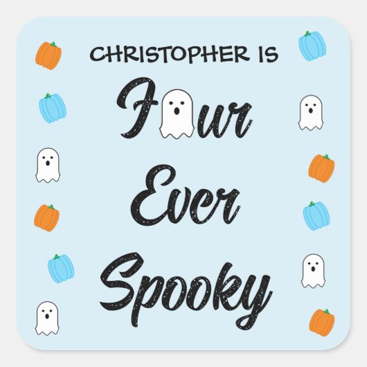 Spooky 4e verjaardag vierkante sticker (Voorkant)
