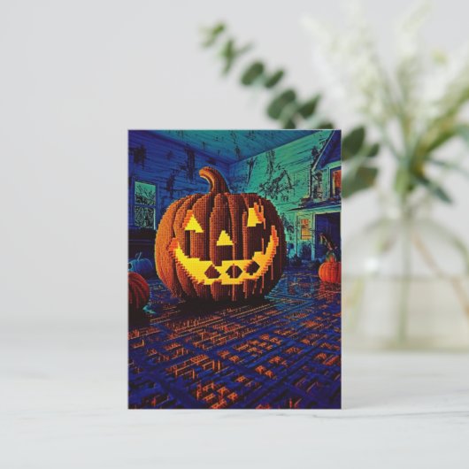 Spooky 8bit Jack o Lantern Briefkaart (Staand voorkant)