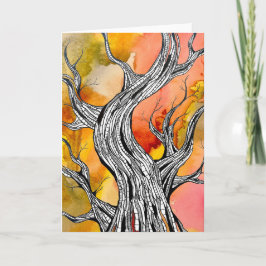 Spooky Abstract Tree Pen Drawing Art Greeting Card Kaart