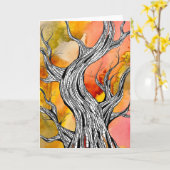 Spooky Abstract Tree Pen Drawing Art Greeting Card Kaart (Gele Bloem)