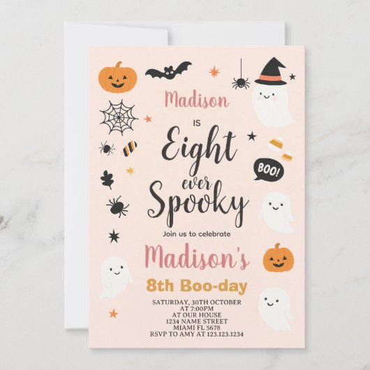 Spooky Acht Kinder Halloween Verjaardagsuitnodigin Kaart (Voorkant)