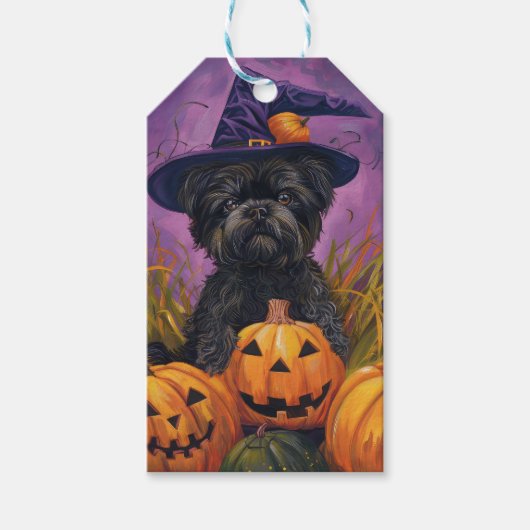 Spooky Affenpinscher Halloween Heks en Pompoen Cadeaulabel (Voorkant)