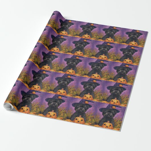 Spooky Affenpinscher Halloween Heks en Pompoen Cadeaupapier (Uitgerold)