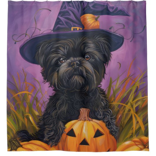 Spooky Affenpinscher Halloween Heks en Pompoen Douchegordijn (Voorkant)