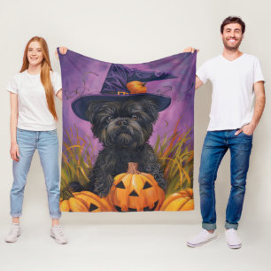 Spooky Affenpinscher Halloween Heks en Pompoen Fleece Deken