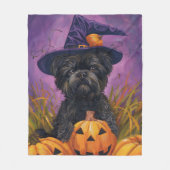 Spooky Affenpinscher Halloween Heks en Pompoen Fleece Deken (Voorkant)