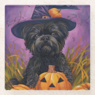 Spooky Affenpinscher Halloween Heks en Pompoen Glazen Onderzetter