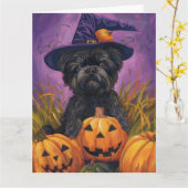 Spooky Affenpinscher Halloween Heks en Pompoen Kaart (Gele Bloem)