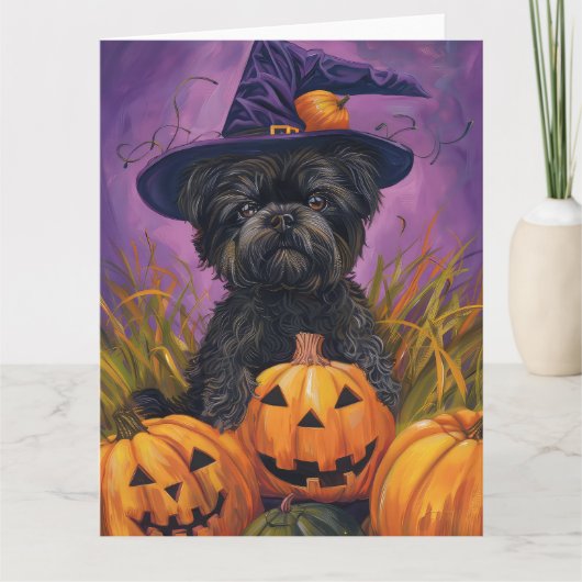 Spooky Affenpinscher Halloween Heks en Pompoen Kaart (Voorkant)