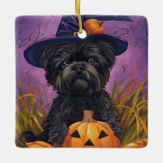 Spooky Affenpinscher Halloween Heks en Pompoen Keramisch Ornament (Voorkant)
