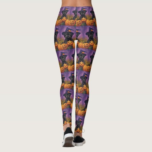 Spooky Affenpinscher Halloween Heks en Pompoen Leggings (Achterkant)