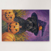 Spooky Affenpinscher Halloween Heks en Pompoen Legpuzzel (Horizontaal)