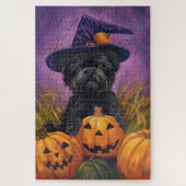 Spooky Affenpinscher Halloween Heks en Pompoen Legpuzzel (Verticaal)