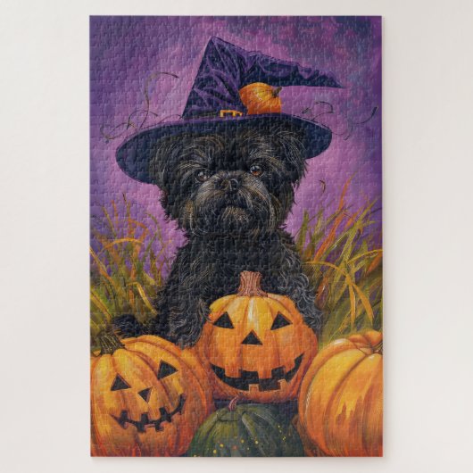 Spooky Affenpinscher Halloween Heks en Pompoen Legpuzzel (Verticaal)