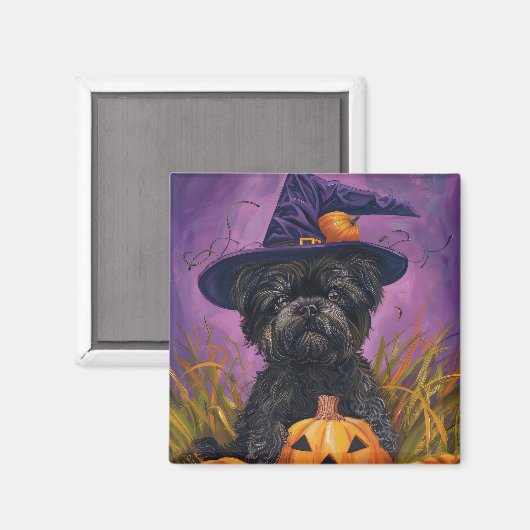 Spooky Affenpinscher Halloween Heks en Pompoen Magneet (Voorkant / Achterkant)