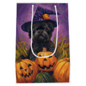 Spooky Affenpinscher Halloween Heks en Pompoen Medium Cadeauzakje (Achterkant)
