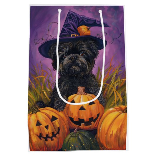 Spooky Affenpinscher Halloween Heks en Pompoen Medium Cadeauzakje (Achterkant)