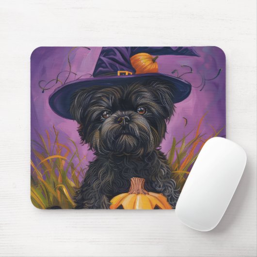 Spooky Affenpinscher Halloween Heks en Pompoen Muismat (Met muis)