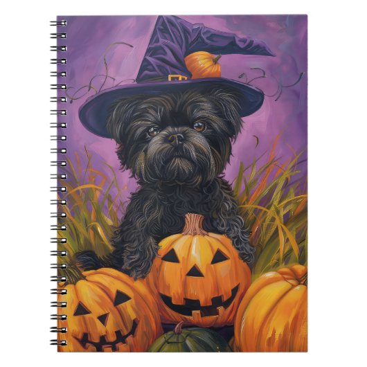 Spooky Affenpinscher Halloween Heks en Pompoen Notitieboek (Voorkant)