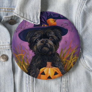 Spooky Affenpinscher Halloween Heks en Pompoen Ronde Button 6,0 Cm