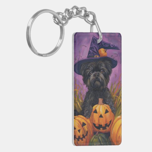 Spooky Affenpinscher Halloween Heks en Pompoen Sleutelhanger (Voorkant Links)