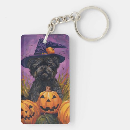 Spooky Affenpinscher Halloween Heks en Pompoen Sleutelhanger (achterkant)