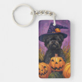 Spooky Affenpinscher Halloween Heks en Pompoen Sleutelhanger (Voorkant)