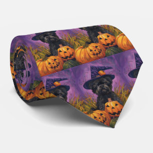 Spooky Affenpinscher Halloween Heks en Pompoen Stropdas