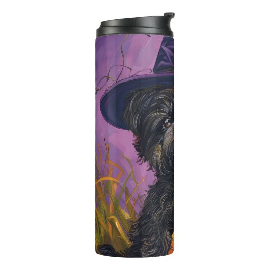 Spooky Affenpinscher Halloween Heks en Pompoen Thermosbeker (Gedraaid links)