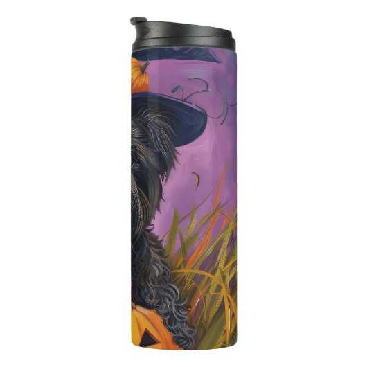 Spooky Affenpinscher Halloween Heks en Pompoen Thermosbeker (Geroteerd rechts)