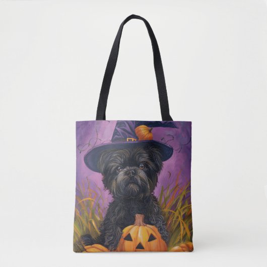 Spooky Affenpinscher Halloween Heks en Pompoen Tote Bag (Voorkant)