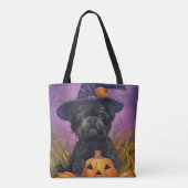Spooky Affenpinscher Halloween Heks en Pompoen Tote Bag (Achterkant)