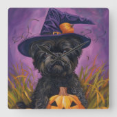 Spooky Affenpinscher Halloween Heks en Pompoen Vierkante Klok (Voorkant)
