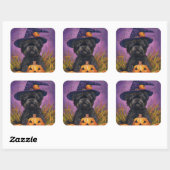 Spooky Affenpinscher Halloween Heks en Pompoen Vierkante Sticker (Vel)