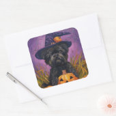 Spooky Affenpinscher Halloween Heks en Pompoen Vierkante Sticker (Envelop)