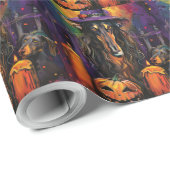 Spooky Afghaanse hond Halloween heks en pompoen Cadeaupapier (Rol Hoek)