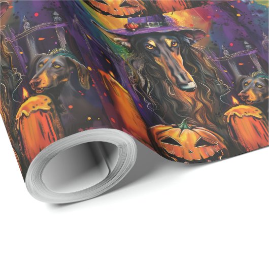 Spooky Afghaanse hond Halloween heks en pompoen Cadeaupapier (Rol Hoek)